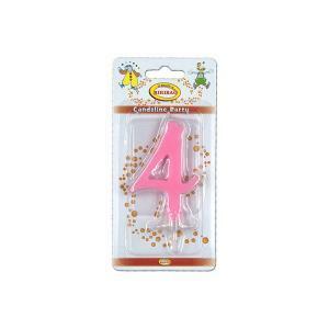 Candela numero 4 rosa formato mini da 7cm, 1pz.