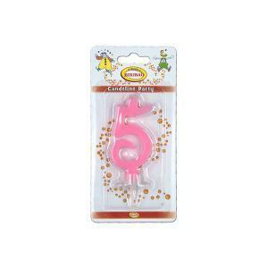 Candela numero 5 rosa formato mini da 7cm, 1pz.