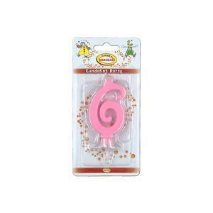Candela numero 6 rosa formato mini da 7cm, 1pz.