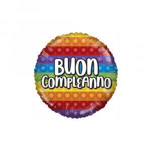 Palloncino  buon compleanno arcobaleno pop it 18"-45cm. 1pz