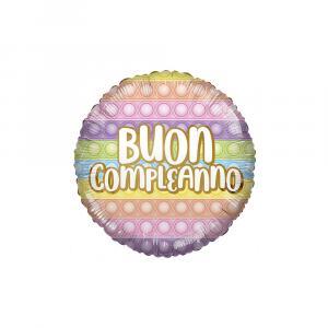 Palloncino  buon compleanno arcobaleno macaron pop it 18"-45cm. 1pz