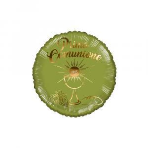 Palloncino  prima comunione verde oliva tondo 18"-45cm. 1pz