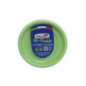 Piatti di plastica frutta  verde acido ø17cm, lavabili e riutilizzabili. 25pz