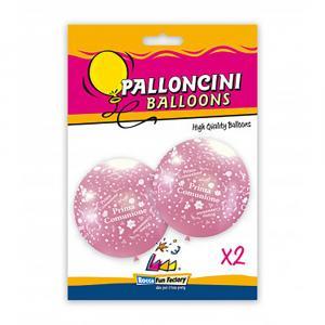 Palloncini  rosa metallizzato 74 con stampa globo prima comunione bianca dimensione 33"-83cm. 2pz