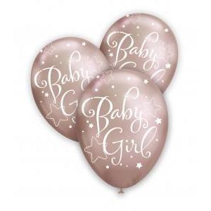 Palloncini rosa gold 12inc con stampa bianca globo baby girl, 100pz.