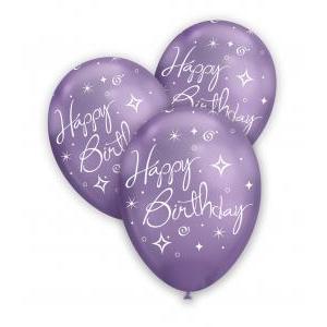 Pall. titanio 12" viola 105 st. bianca globo happy birthday