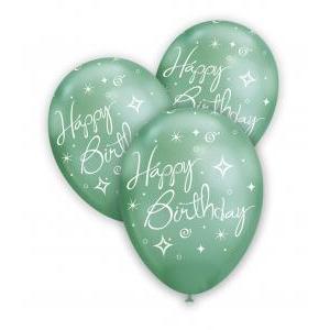 Pall. titanio 12" verde 106 st. bianca globo happy birthday