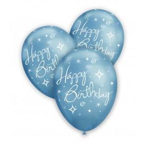 Pall. titanio 12" blu 107 st. bianca globo happy birthday