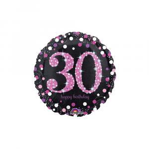 Palloncino  happy birthday 30 pink celebration tondo  standardshape 18"-46cm. 1pz