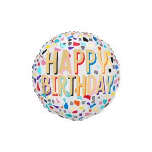 Palloncino  happy birthday confetti multicolor tondo  standardshape 18"-46cm. 1pz