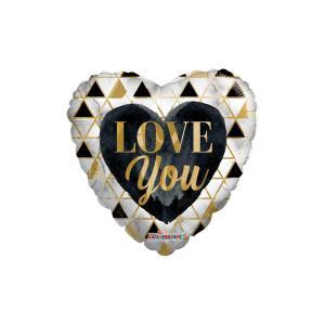 Palloncino  love you oro e nero cuore 18"-45cm. 1pz