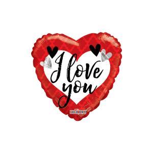 Palloncino  cuore rosso e bianco con testo i love you 18"-45cm. 1pz