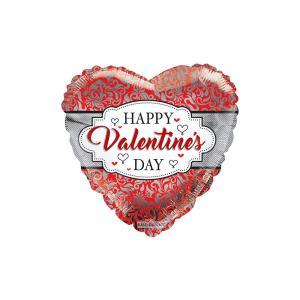 Palloncino  cuore rosso e argento con testo happy valentine's day 18"-45cm. 1pz