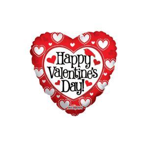 Palloncino  cuore happy valentine's day con cuori  e uccellino 18"-45cm. 1pz