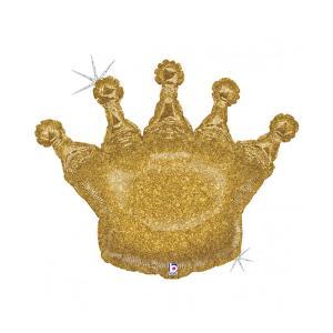Palloncino  corona glitter oro 36"-91cm. 1pz