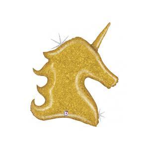 Palloncino  unicorno glitter oro 38"-96cm. 1pz