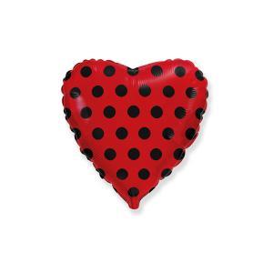 Palloncino  cuore rosso con pois neri 18"-45cm. 1pz