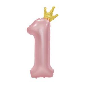 Palloncino  numero 1 rosa baby con corona 45"-114cm. 1pz