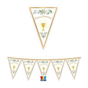 Festone con bandierine triangolari decorate prima comunione 300 x 30 cm. 1pz