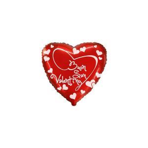 Loncino a forma di cuore rosso con scritta buon san valentino e cuoricini bianchi 9"-22cm, confezione con 5pz.