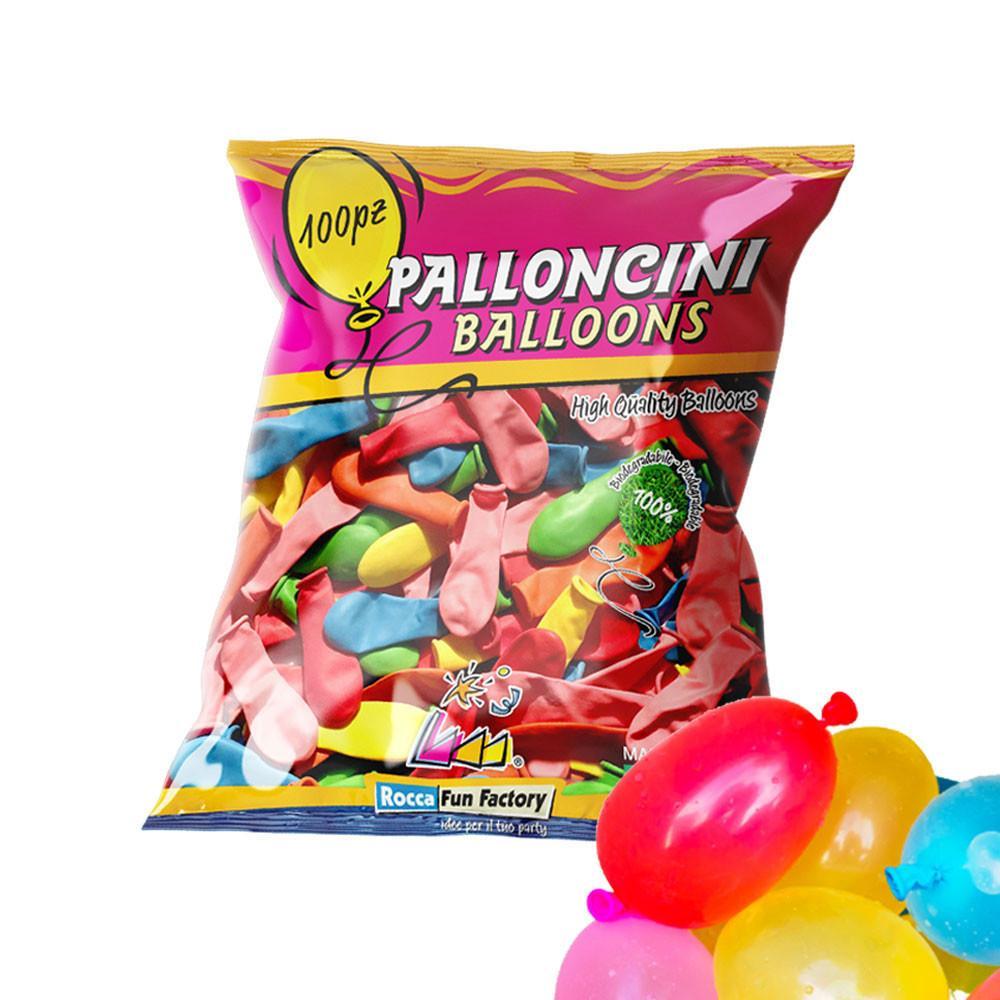 rocca fun factory busta con 100 palloncini bomba d'acqua colorati ideali per gavettoni, made in italy, 1pz.