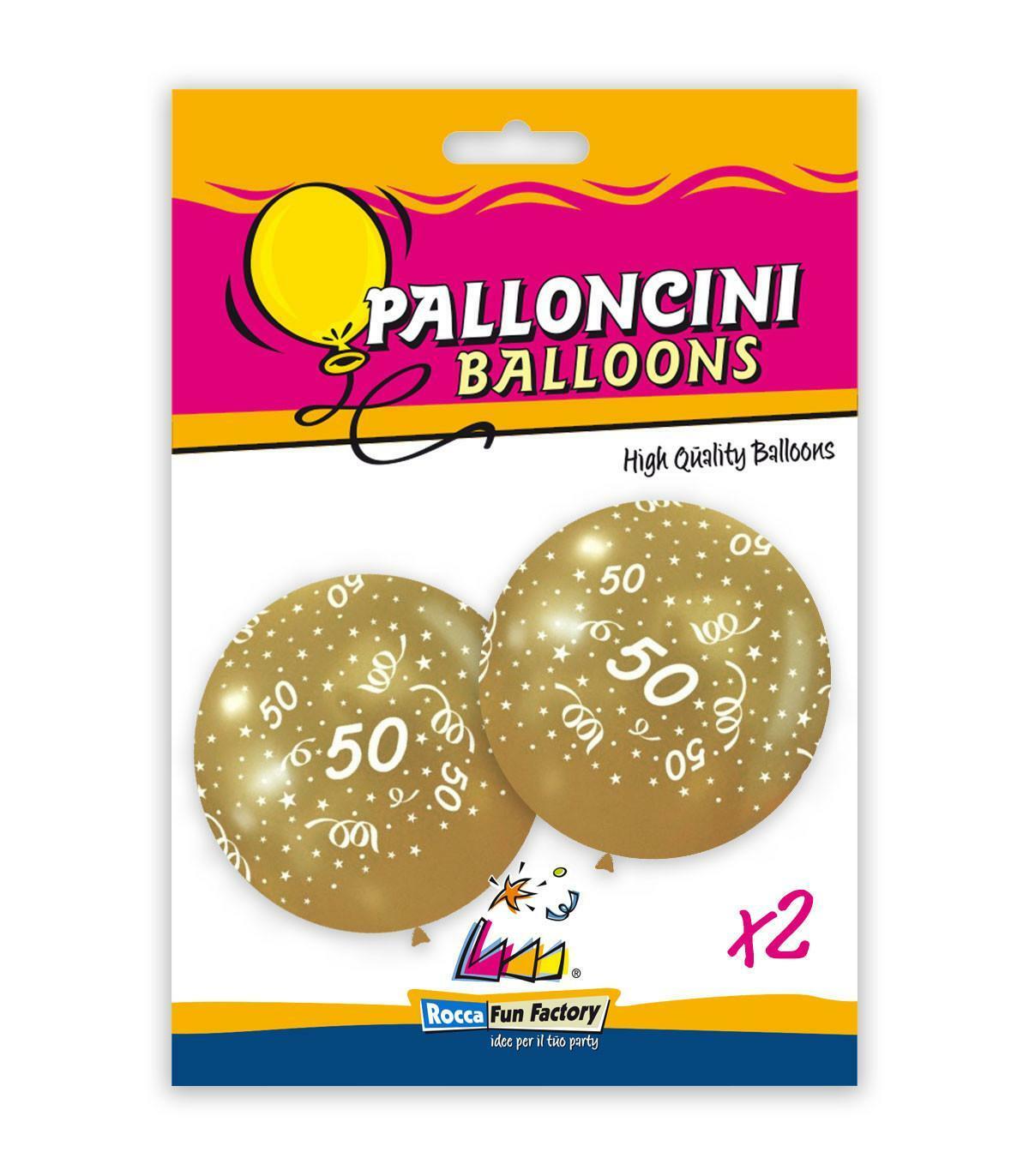 rocca fun factory blister 2pz palloncini oro 66 stampa globo 50° anniversario