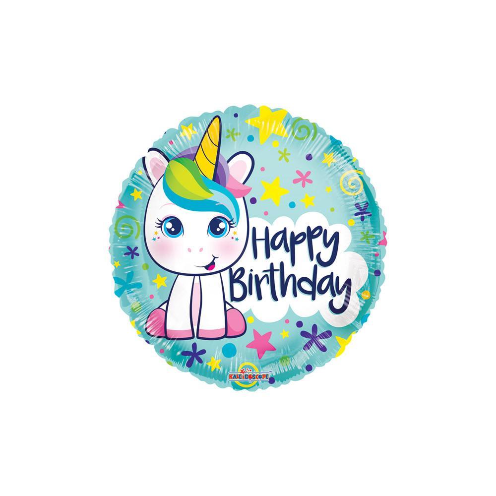 kaleidoscope palloncino kaleidoscope happy birthday unicorno tondo 18