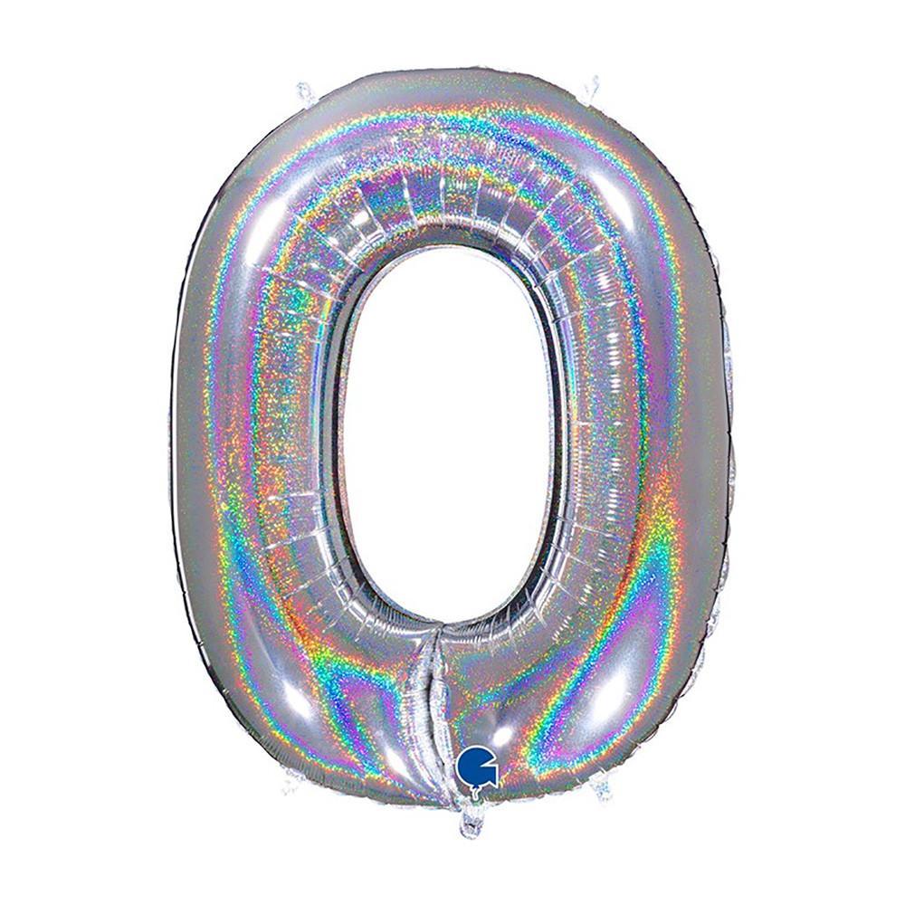 grabo palloncino grabo numero 0 hologlitter argento 40