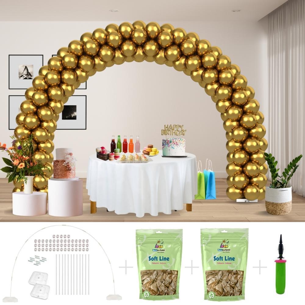 rocca fun factory kitff arco palloncini con 200 palloncini oro chrome, struttura e pompetta per festa fai da te