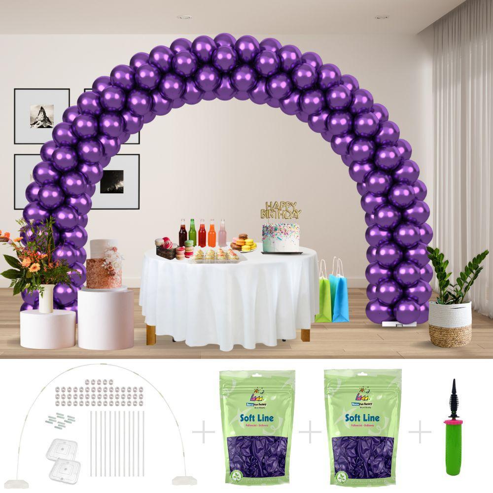 rocca fun factory kitff arco palloncini con 200 palloncini viola chrome, struttura e pompetta per festa fai da te