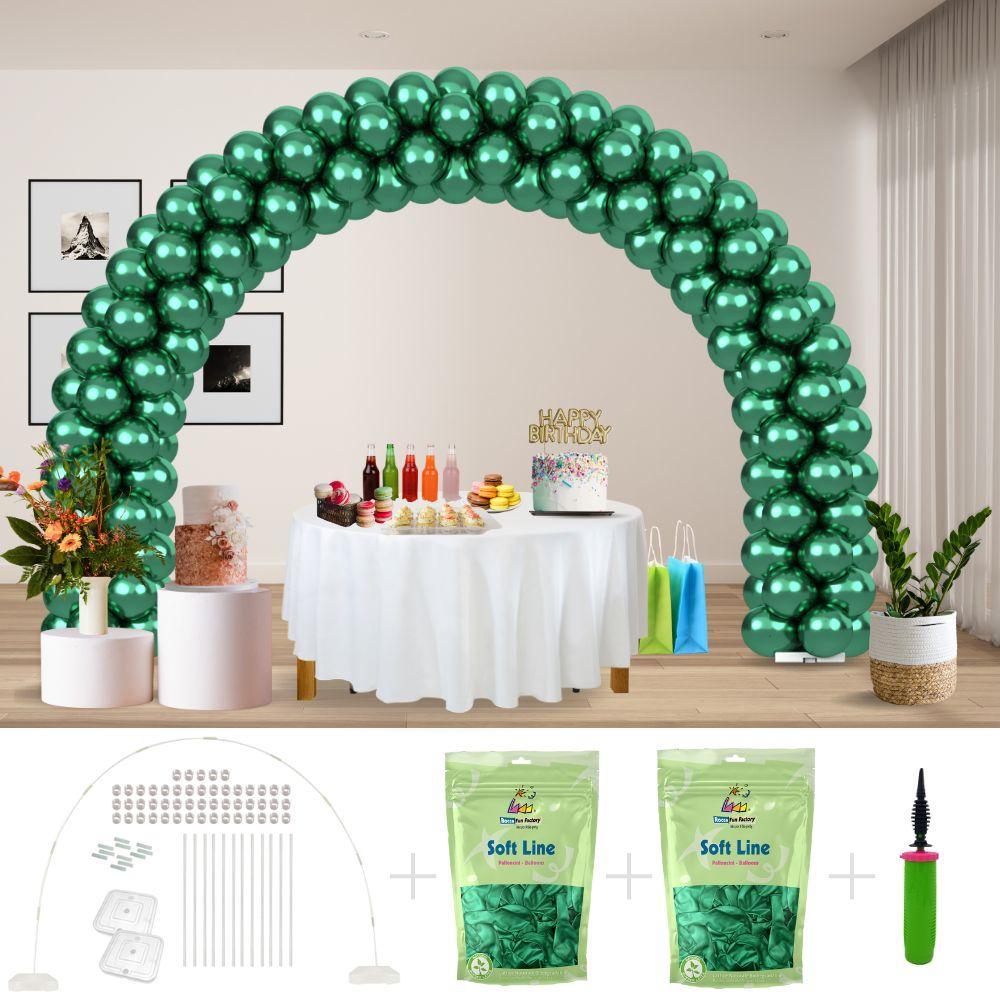 rocca fun factory kitff arco palloncini con 200 palloncini verde chrome, struttura e pompetta per festa fai da te