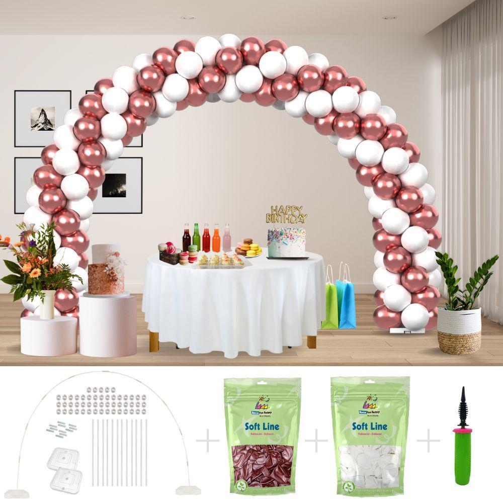 rocca fun factory kitff arco palloncini con 200 palloncini rosa chrome e bianco, struttura e pompetta per festa fai da te