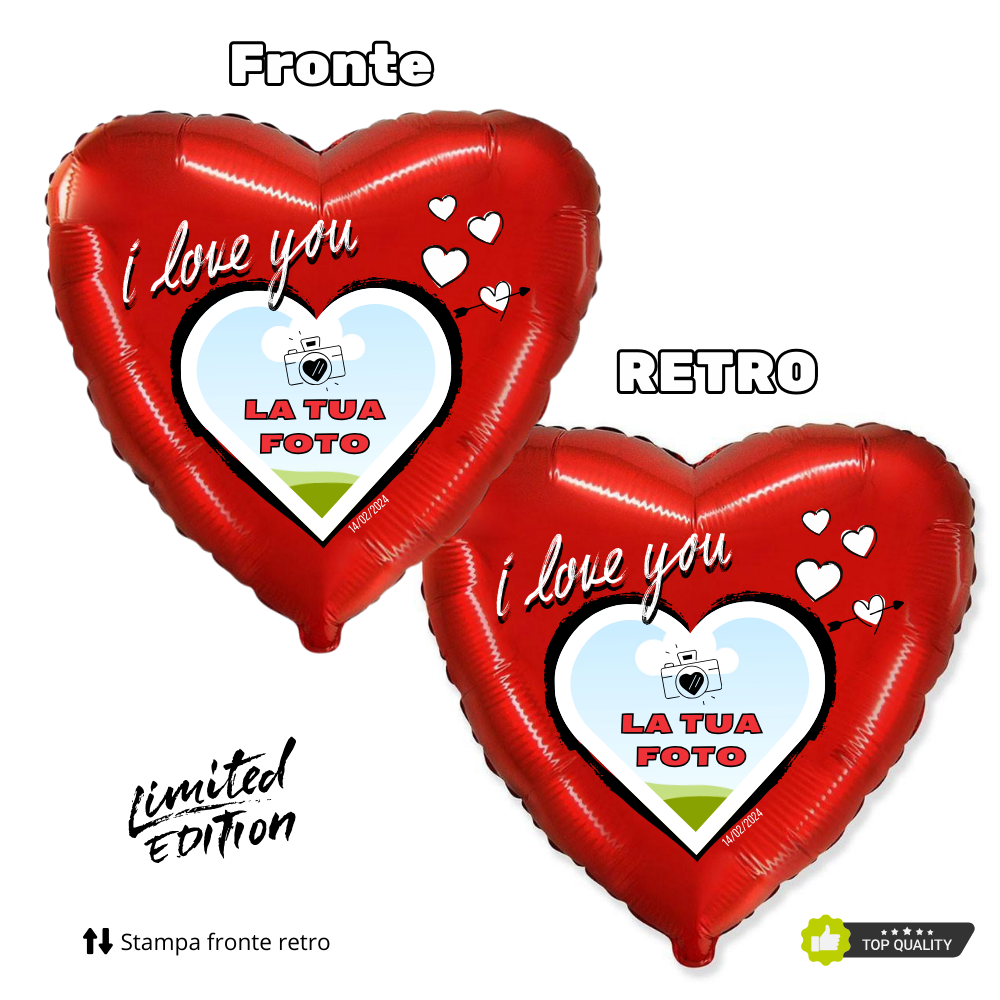 rocca fun factory palloncino personalizzato per san valentino i love you con tua foto, 1 pz.