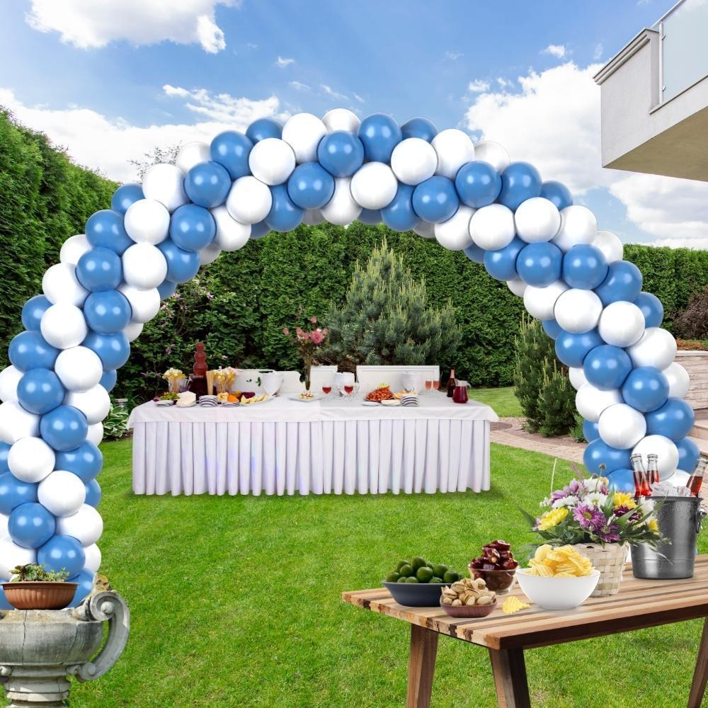 rocca fun factory kitff arco palloncini con 200 palloncini blu royal e bianchi, struttura e pompetta per festa fai da te