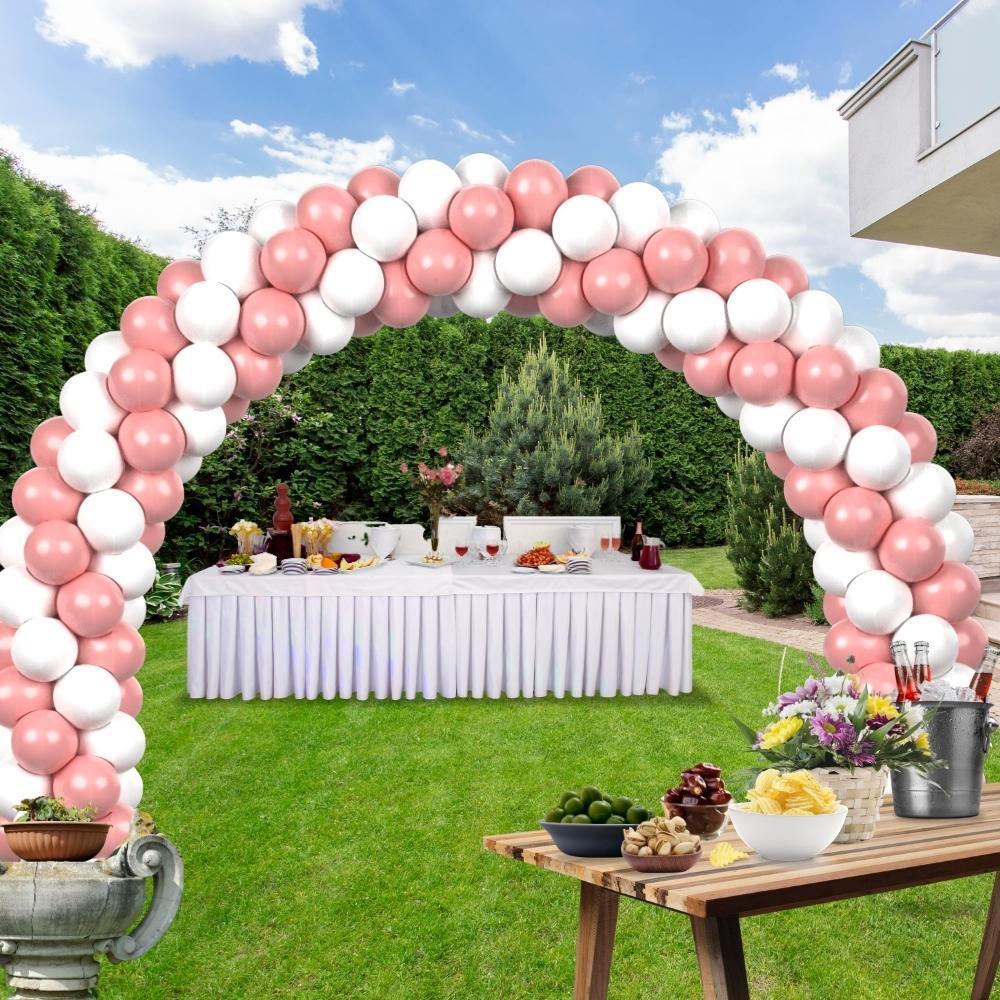 rocca fun factory kitff arco palloncini con 200 palloncini rosa e bianchi, struttura e pompetta per festa fai da te