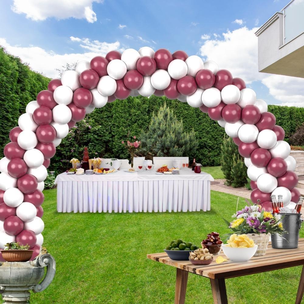 rocca fun factory kitff arco palloncini con 200 palloncini cranberry e bianchi, struttura e pompetta per festa fai da te