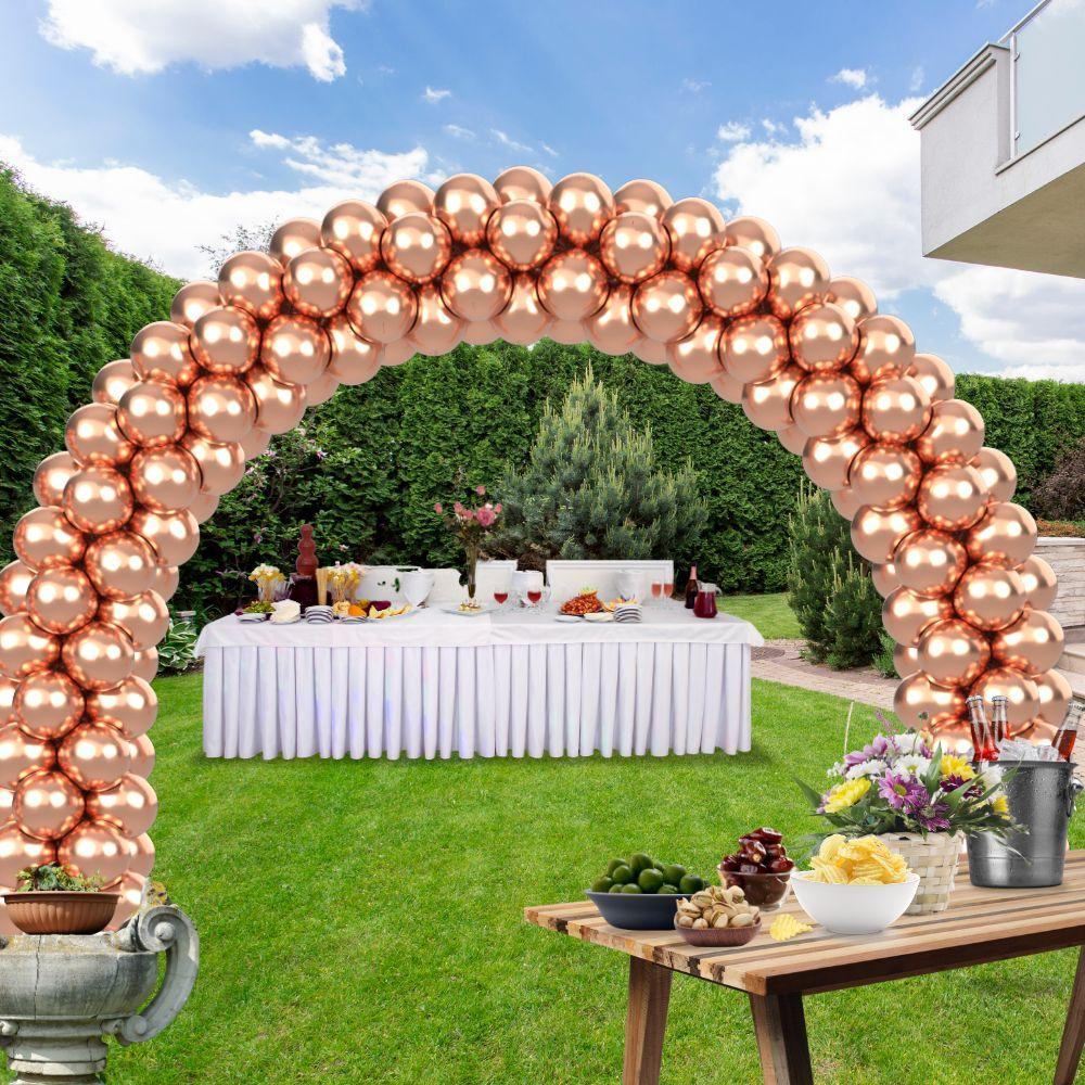 rocca fun factory kitff arco palloncini con 200 palloncini rosa gold chrome, struttura e pompetta per festa fai da te
