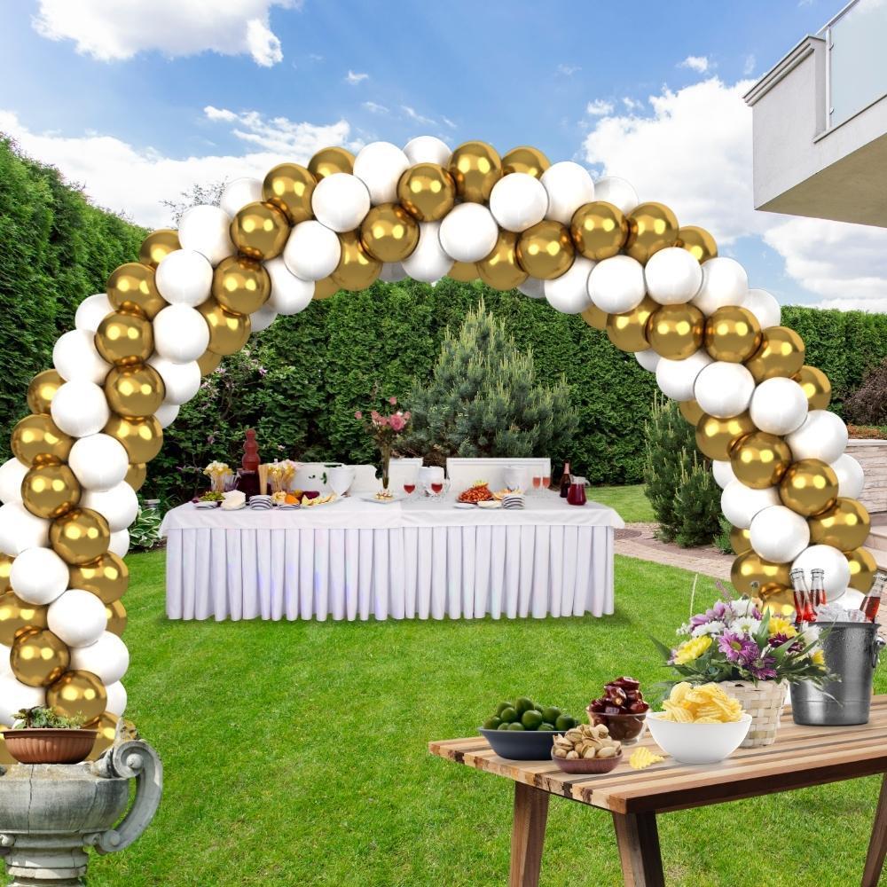 rocca fun factory kitff arco palloncini con 200 palloncini oro chrome e bianco, struttura e pompetta per festa fai da te