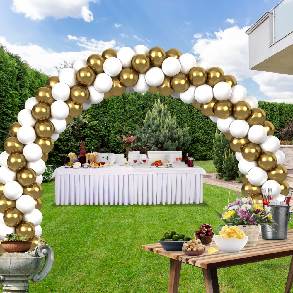 rocca fun factory kitff arco palloncini con 200 palloncini oro chrome chiaro e bianco, struttura e pompetta per festa fai da te