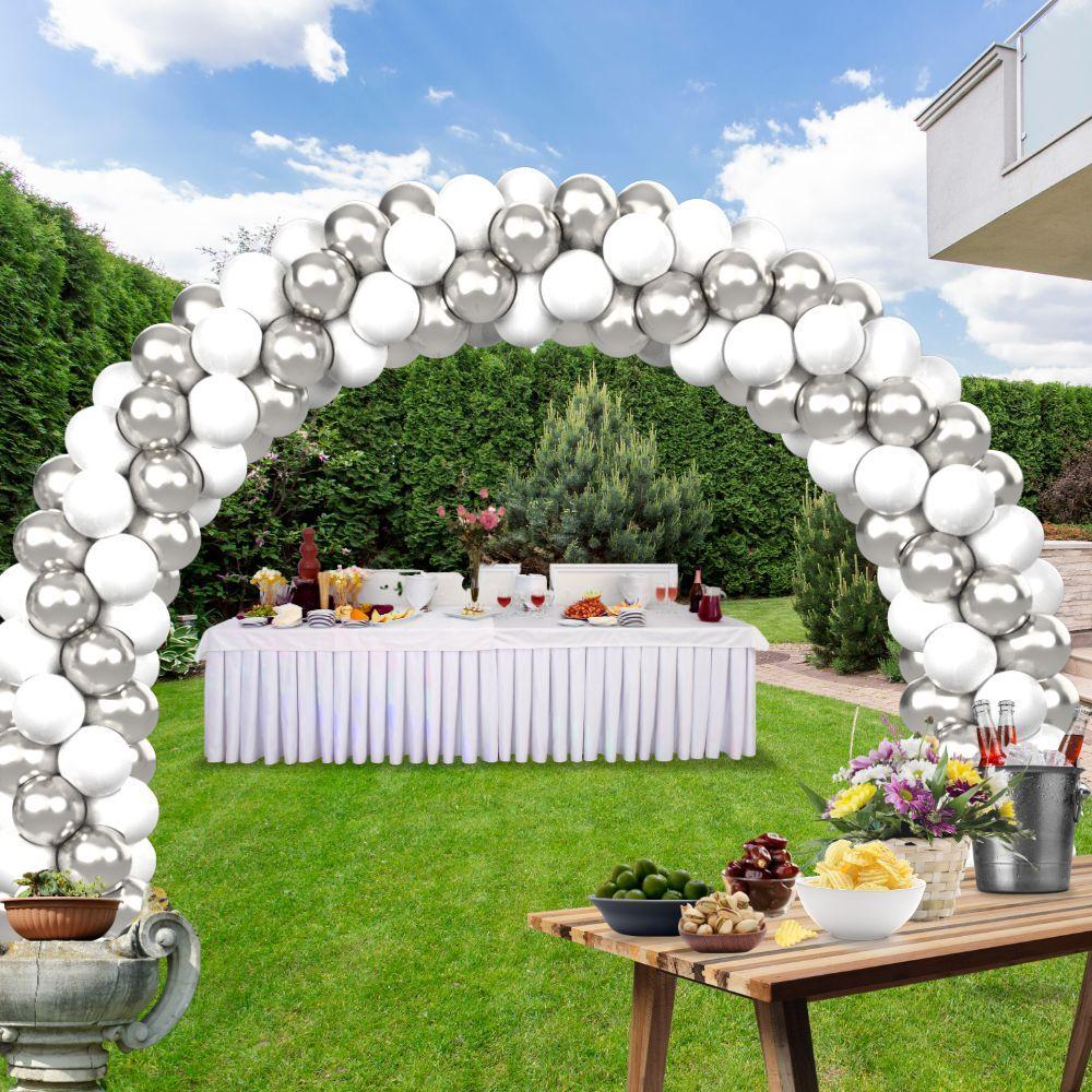 rocca fun factory kitff arco palloncini con 200 palloncini argento chrome e bianco, struttura e pompetta per festa fai da te