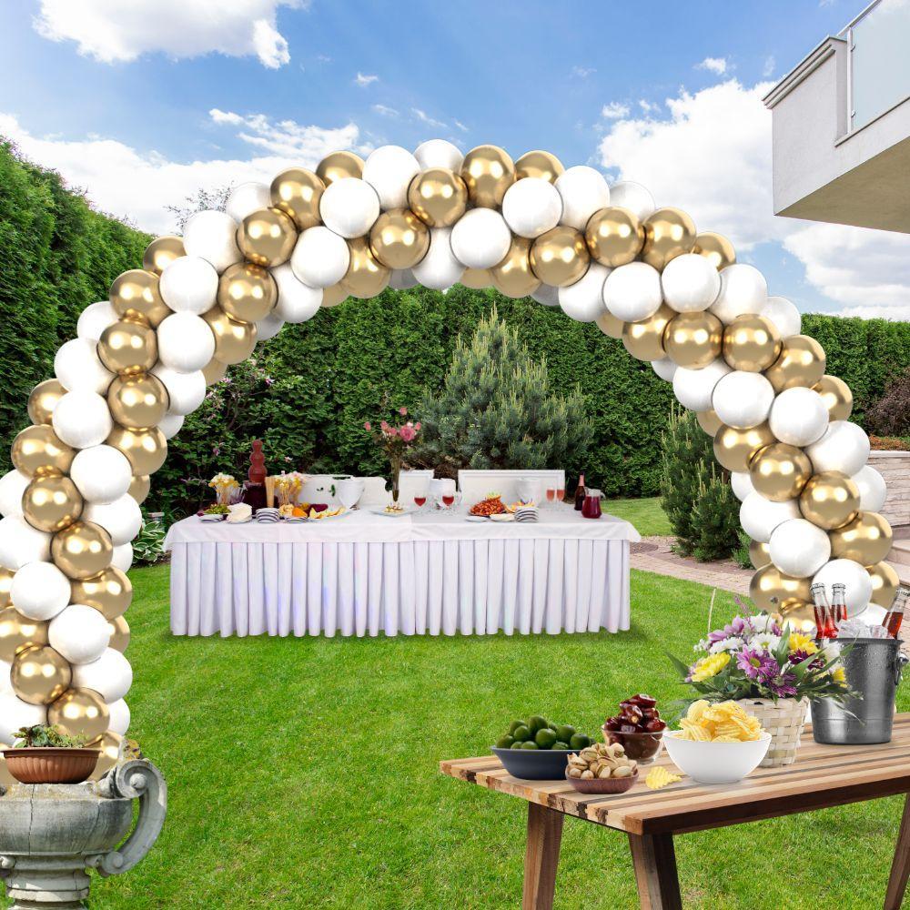 rocca fun factory kitff arco palloncini con 200 palloncini champagne chrome e bianco, struttura e pompetta per festa fai da te