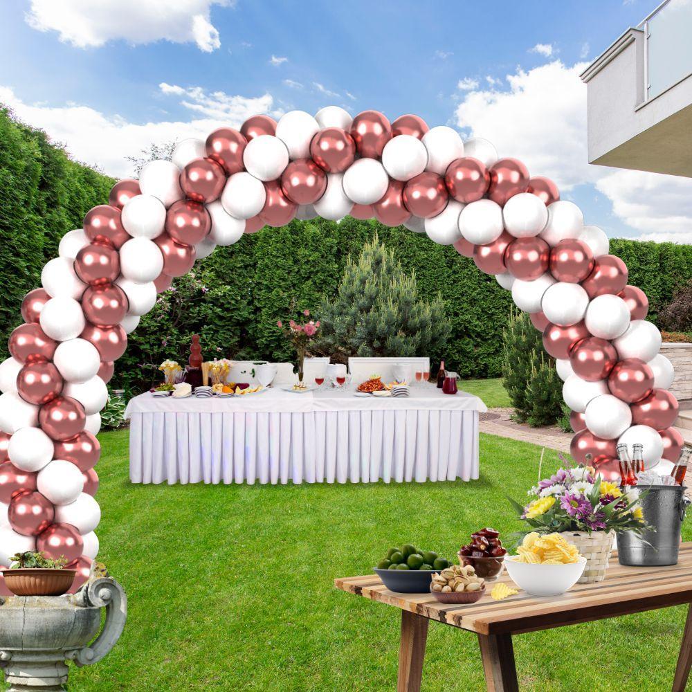 rocca fun factory kitff arco palloncini con 200 palloncini rosa chrome e bianco, struttura e pompetta per festa fai da te