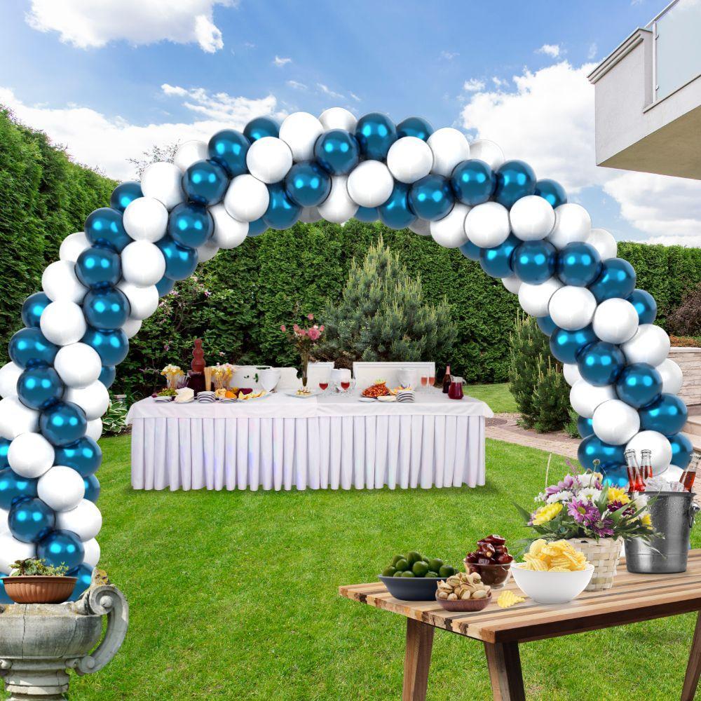 rocca fun factory kitff arco palloncini con 200 palloncini blu chrome e bianco, struttura e pompetta per festa fai da te