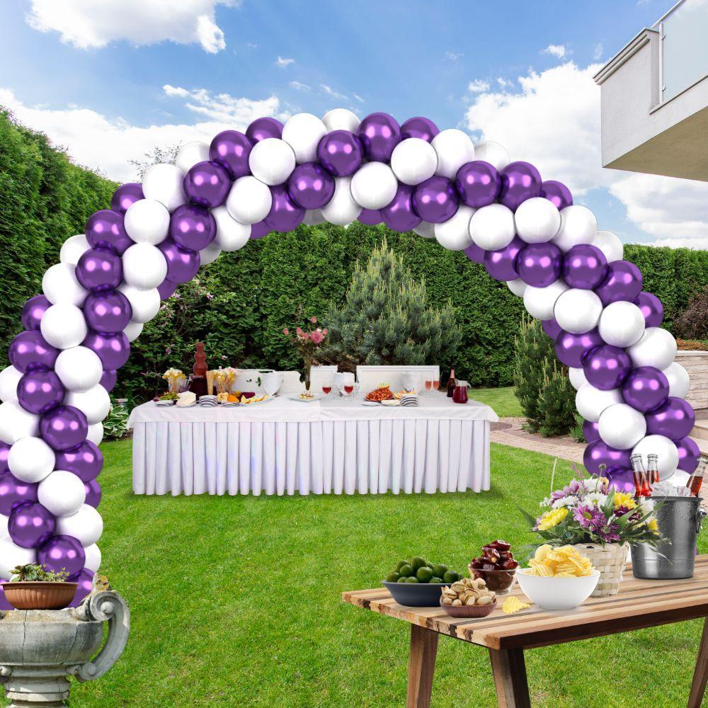 rocca fun factory kitff arco palloncini con 200 palloncini viola chrome e bianco, struttura e pompetta per festa fai da te