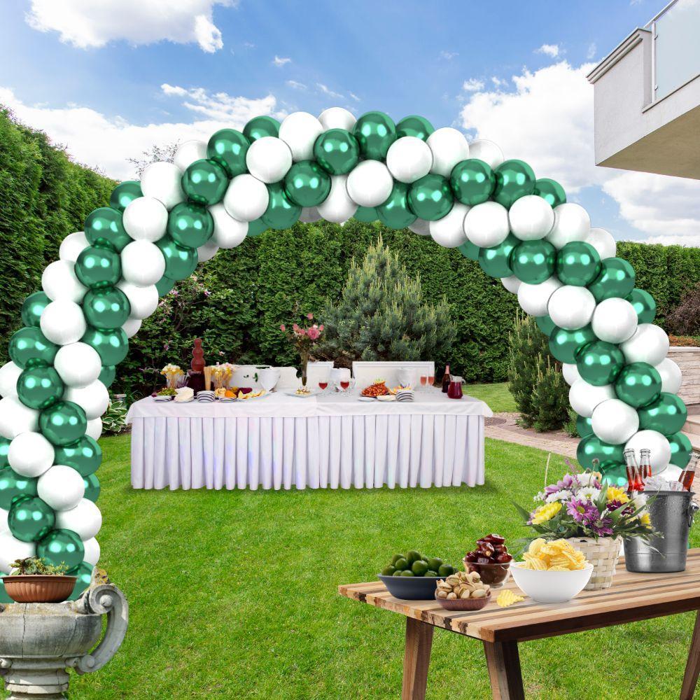 rocca fun factory kitff arco palloncini con 200 palloncini verde chrome e bianco, struttura e pompetta per festa fai da te