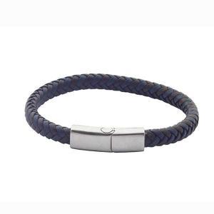 Pulsera de cuero azul y marrón trenzados