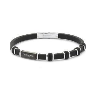 Pulsera para hombre en goma negra y pasadores de acero