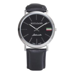 Reloj con correa de piel, esfera negra y tricolor