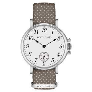 Reloj de mujer con esfera blanca y correa de nailon marrón con lunares