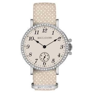 Reloj de mujer con esfera de color champán, caja con cristales y correa de nailon